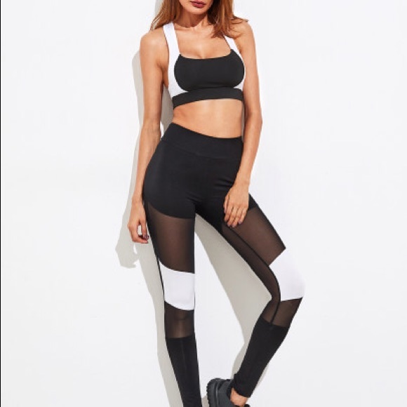 Mesh Insert Color Block Leggings gym yoga - Picture 3 of 7